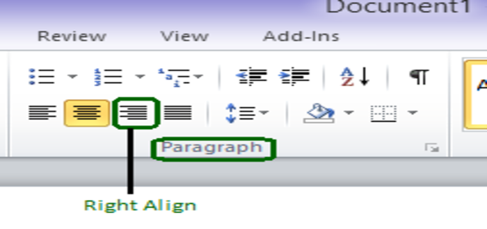 لمحاذاة النص الى اليمين نختار